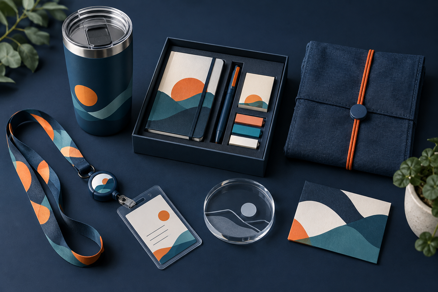 Concept visualization of a coordinated corporate employee engagement kit.